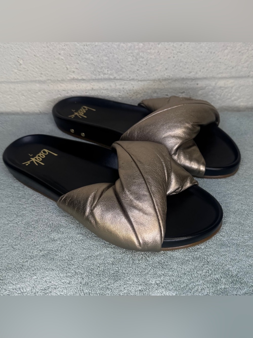BEEK TESIA SLIDE SANDALS BRONZE BLACK SIZE 7